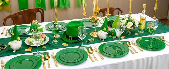 FLOWERCAT 60PCS Green Plates & St. Patrick's Day Plates - Heavy Duty Dark Green plates Disposable for St. Patrick's Party&Super Bowl- Include 30PCS 10.25" Dinner Plates & 30PCS 7.5" Dessert Plates