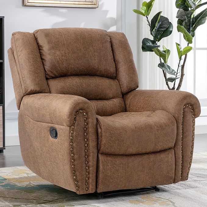 CANMOV Leather Recliner Chair Set of 2, Classic and Traditional Manual Recliner Chair with Comfortable Arms and Back,Manual Single Recliner Sofa for Living Room, Camel