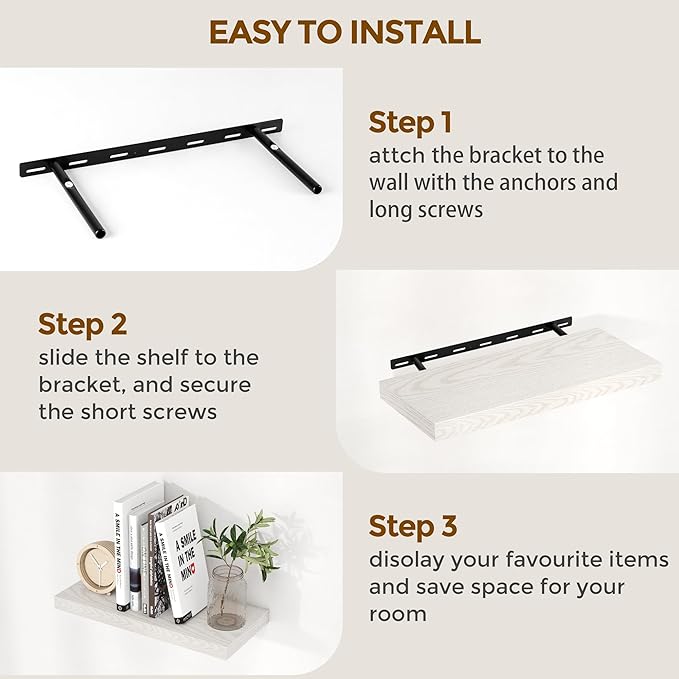 72 Inch Floating Shelves, 72 x 9 Rustic Wooden Fireplace Mantel, 9 Inch Floating Shelf for Wall, Farmhouse Wall Shelves for Home Storage & Display, Brich Color, Set of 1