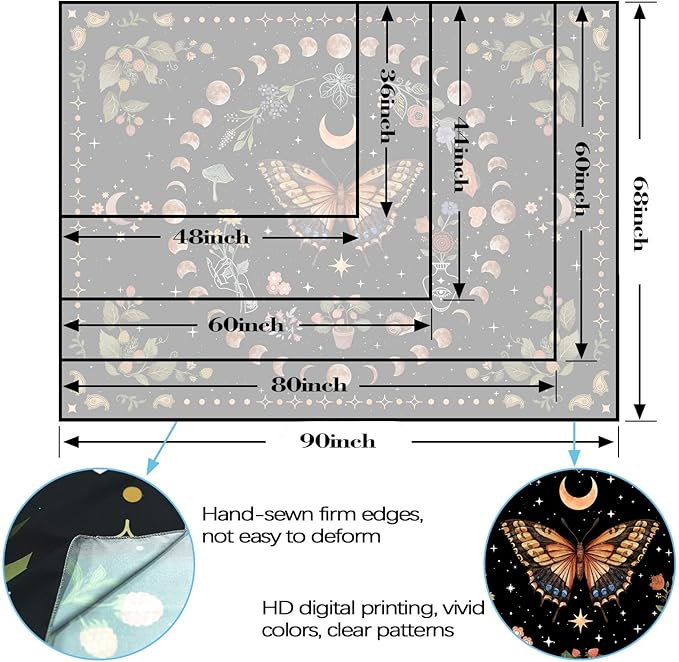 Aipon Yellow Butterfly Moon Flower Tapestry Botanical Floral Plant Boho Tapestry for Bedroom Aesthetic Vintage Tapestries Wall Hanging for Living Room Dorm (36.00'' Γ 48.00'', Yellow)