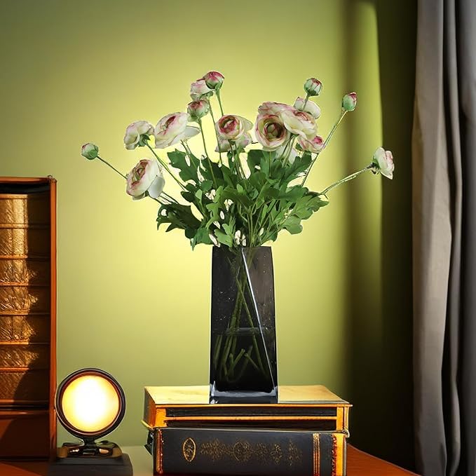 Artificial Silk Flowers Persian Buttercup Bicolor Ranunculus Flower 5 Pcs,Suitable for core Decoration,Wedding Floral Creation,Flower Arrangement DIY Project,Interior Decor(Green)