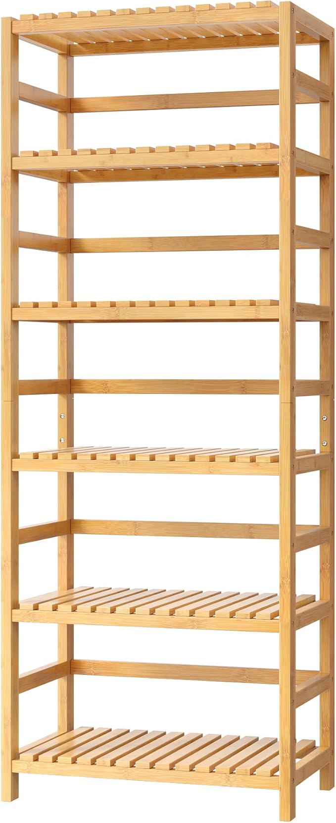 FOTOSOK 6-Tier Bamboo Shelf, Bamboo Bookcase with Adjustable Shelves, Free Standing Storage Shelf Unit, Plant Flower Stand for Kitchen, Bathroom, Home Office, Natural