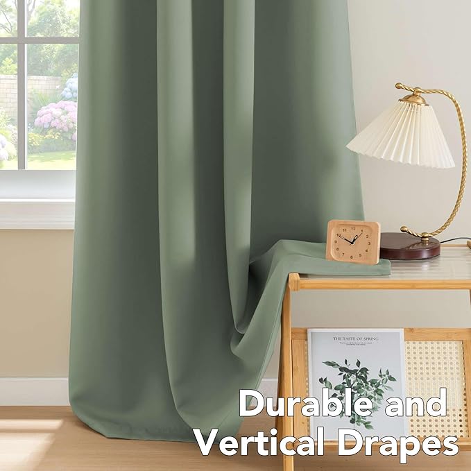 H.VERSAILTEX Room Darkening Curtains for Living Room Light Reducing Thermal Insulated Window Treatment Panels/Drapes Grommet Top 2 Panels Green Bay - 52 x 96 Inches