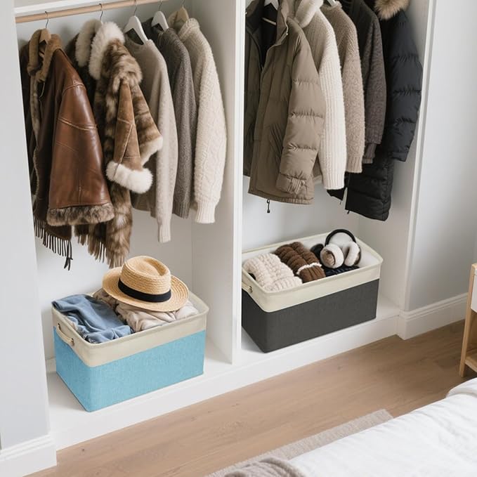 BALEINE 4 Pack Fabric Storage Bins for Shelves, Linen Storage Baskets for Organizing, Decorative Closet Bins for Clothes, Home (Lavender, 15''x11''x9.5'')