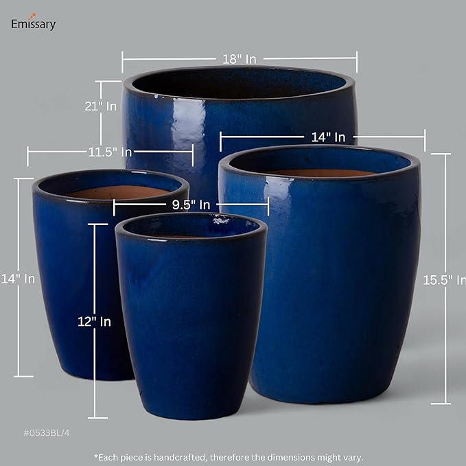 Emissary Home and Garden Bullet 11.5 in. Blue Ceramic Round Planter (11.5 in. L x 11.5 in. W x 14 in. H) with Drainage Hole