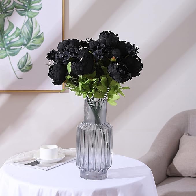 Duovlo Artificial Peony Silk Flowers Fake Flowers Vintage Wedding Home Decoration,Pack of 1 (Black)