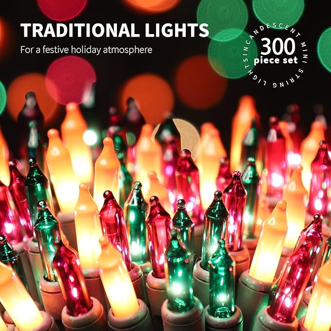 300LIGHTS(2*150L) ORANGE PURPLE and GREEN Extra-Bright With End Connectors Halloween Decorative Lights 19.44m UL Certified Mini String Light Set Waterproof for Halloween Home Garden Tree Party