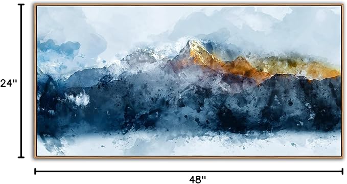 Framed Canvas Wall Art Indigo Abstract Mountain Pictures Wall Decor Blue Grey Orange Mountain Peaks Canvas Painting Prints Modern Abstract Artwork for Living Room Bedroom Decoration 24" x 48"