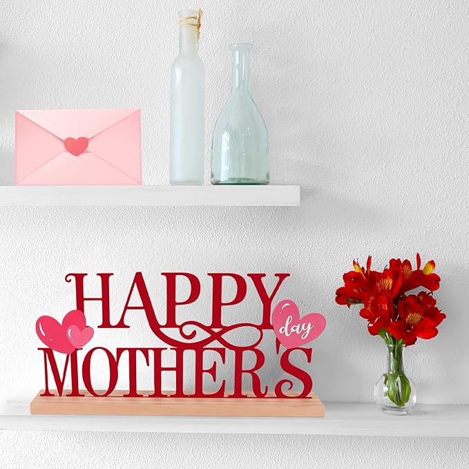 COCHIE Metal Happy Mother's Day Sign, Mothers Day Decorations for Home, Shelf, Mantel, Indoor, Mothers Day Gifts for Mom from Daughter Son, Mother Day Table Top Party Decoration (Mother's Day)