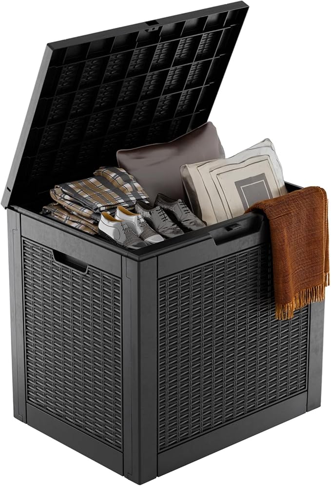 Deck Box Large Outdoor Storage for Patio Furniture,Outdoor Cushions,Garden Tools,Picnic Supplies and Pool Supplies,Waterproof,Resin,Lockable (Black, 31 Gal)