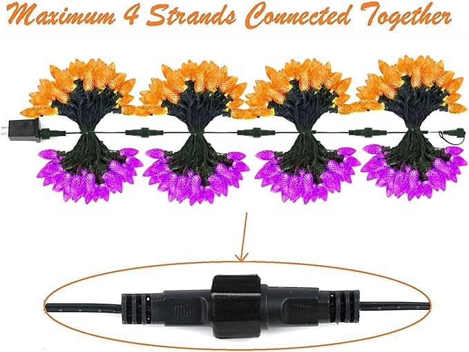 2PK 100 LED Purple and Orange C9 Halloween Lights Indoor Outdoor, Extendable 98FT C9 String Lights with 13 Modes & Timer, Waterproof Plug in Halloween Decorations for Tree Patio Fall Party Garden