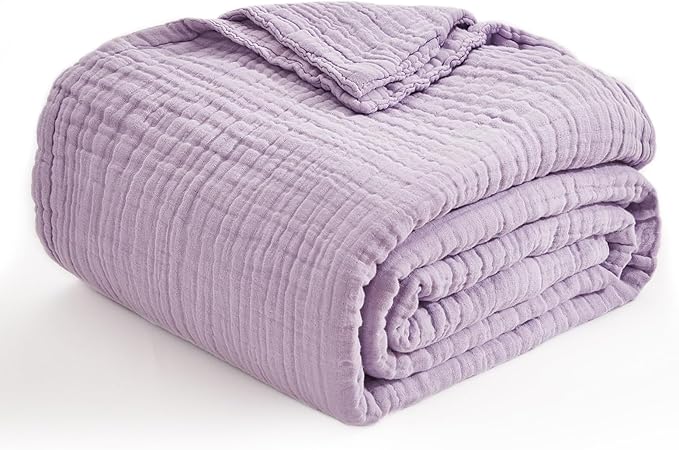 EMME Cotton Blanket Twin XL for Bed Soft Muslin Blankets 66"x90" Lightweight Breathable Layering Bedspread Coverlet All Season Gauze, Lavender