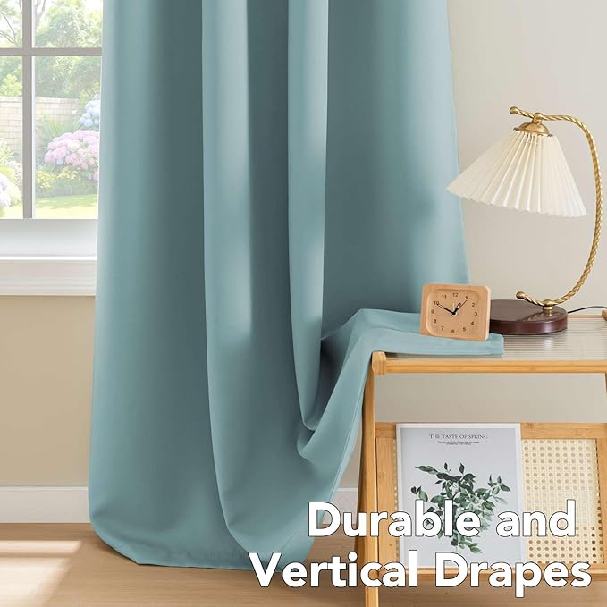 H.VERSAILTEX Window Treatment Blackout Thermal Insulated Room Darkening Solid Grommet Curtains/Drapes for Bedroom (Set of 2 Panels,52 by 63 Inch Long, Mineral Blue)