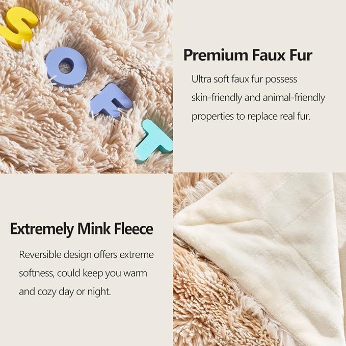 GONAAP Fuzzy Faux Fur Throw Blanket Tie-dye Beige Super Soft Cozy Plush Fuzzy Shaggy Blanket for Couch Sofa Bed (Tie-dye Beige, Throw(50"x60"))
