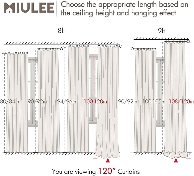MIULEE 100% Blackout Curtains 120 Inch Long 2 Panels Set for Bedroom, Thick Luxury Faux Linen Black Out Curtain Room Darkening Back Tab Pleat Window Textured Drapes with Hooks for Living Room, Beige