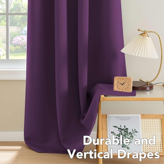 H.VERSAILTEX Blackout Curtains/Draperies/Drapes for Bedroom 108 Inches Long, Extra Long Thermal Insulated Window Treatment Light Blocking Grommet Privacy Curtains, Plum Purple, 2 Panels