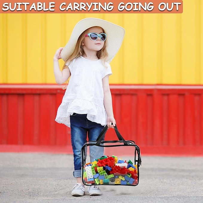 6 Packs Large Toy Storage Bags with Labels, Reusable Clear PVC Board Game Storage, Travel Waterproof Organizer Bags with Zipper for Building Blocks, Puzzle, Kids Books(3 large & 3 Extra Large)