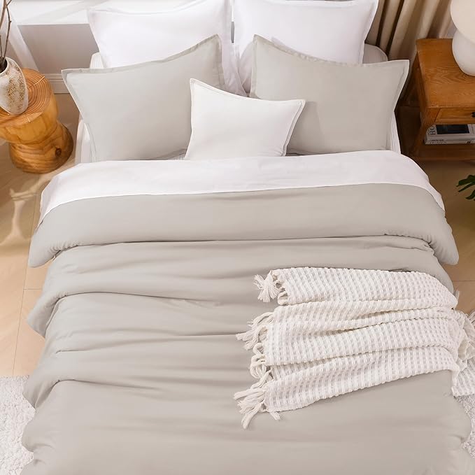 Litanika Linen Super King Plus Comforter Set, 3 Pieces Linen Lightweight Solid Super King Plus Bedding Comforter Set, All Season Fluffy Bed Set (1 Comforter & 2 Pillowcases)