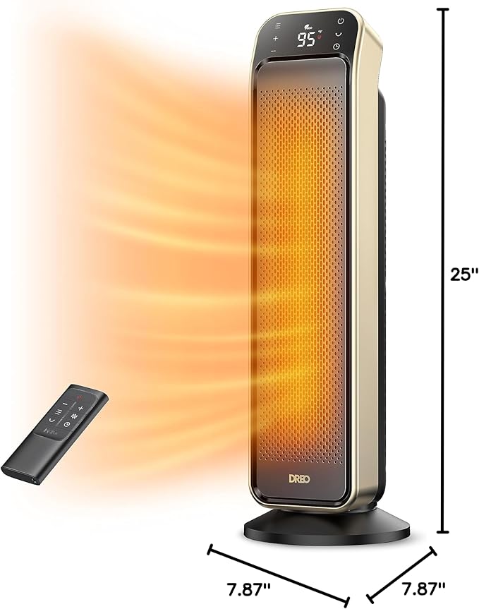 Dreo Space Heater Indoor, 25" 11.5ft/s Fast Portable Room Heater with Remote and Thermostat, 3 Modes, Overheating & Tip-Over Protection, Electric Heaters for Indoor Use Large Room, Bedroom, Gold