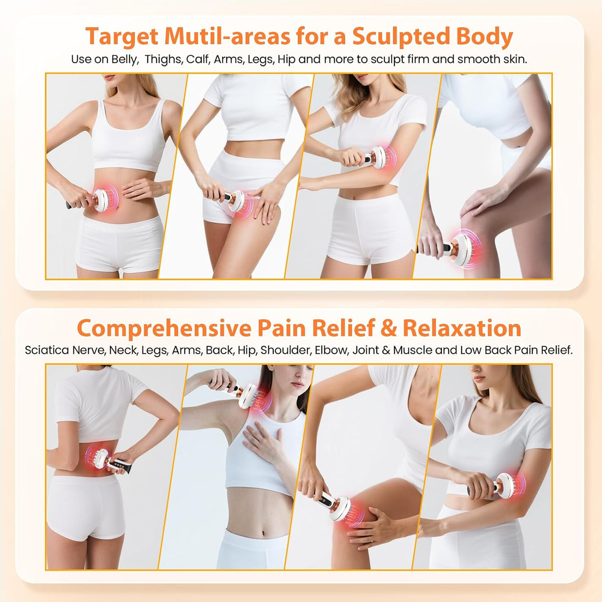 4-in-1 Handheld Lymphatic Drainage Anti Cellulite Body Sculpting Massager | Red Light Heat Vibration, Relieve Lymphedema Lipedema, Full Body Deep Tissue Pain Relief, Cordless Portable