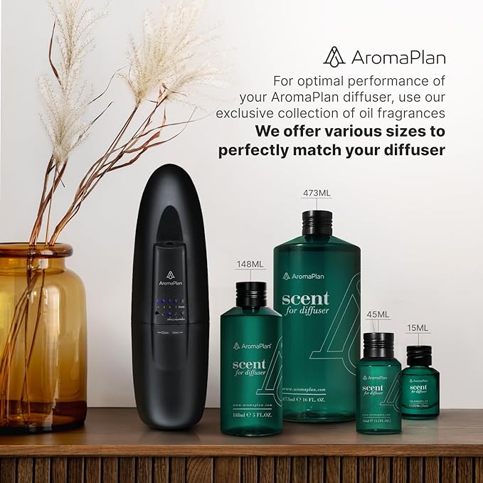 AROMAPLAN Authentic Plug in Waterless Diffuser - Up to 500 Sq. FT Coverage - Nanotechnology Plug in Oil Diffuser for Essential Oils -for Home and Office - Wall Silent & Waterless Oil Diffuser (Black)