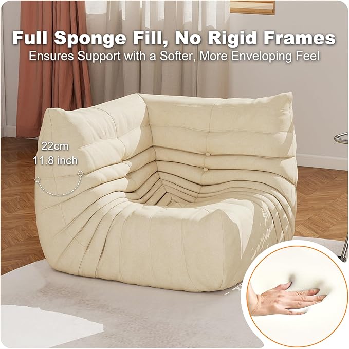 Full Foam Corner Chair â Comfortable Floor Couch for Adults, Waterproof Upholstery, Armless Fireside Lounge Chair for Living Room, Apartment, or Office (White)