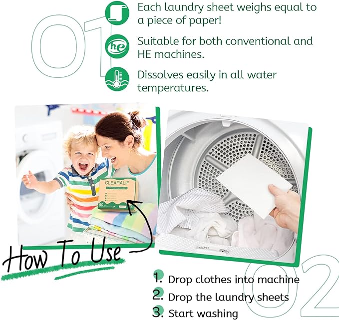 CLEARALIF Laundry Detergent Sheets up to 160 Loads (80sheets), Unscented, Laundry Detergent Strips Eco Friendly & Hypoallergenic