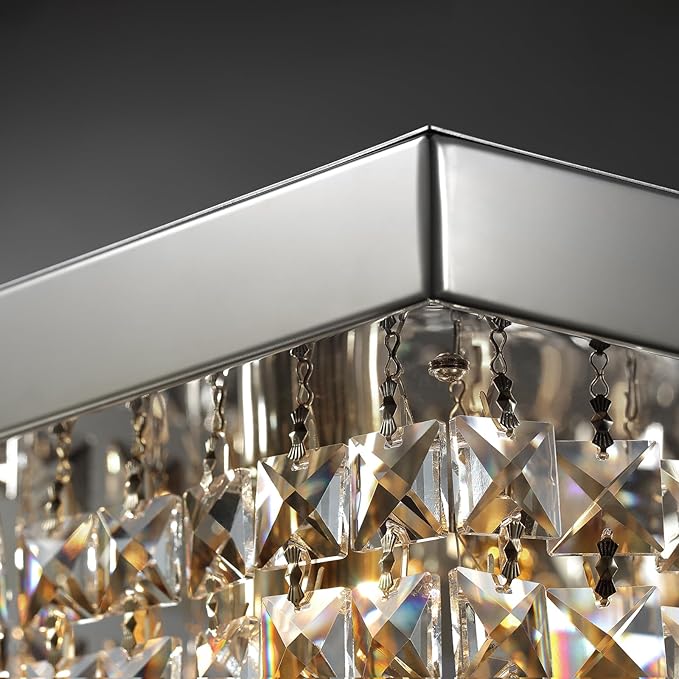 Modern Crystal Chandelier, 8-Lights Rectangle Chandelier Rectangular Flush Mount Pendant Ceiling Light Fixture K9 Crystal Raindrop Chandeliers for Dining Living Room Kitchen Island ๐๐๐ ๐๐ง๐๐ก