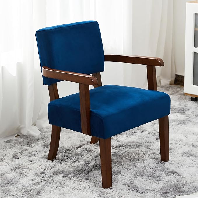 Accent Chair Set of 2 with Table, Living Room Chairs with Velvet Soft Seat & Armrests for Living Room Bedroom Reading Room Waiting Room (Velvet Navy)