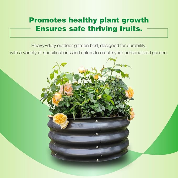 GARDMAX 2x2x1FT Galvanized Round Raised Garden Bed Kit, Metal Planter Boxes Outdoor with Easy Assembly, Large Garden Bed for Vegetables, Fruits, Flower, Herbs Dark Gray