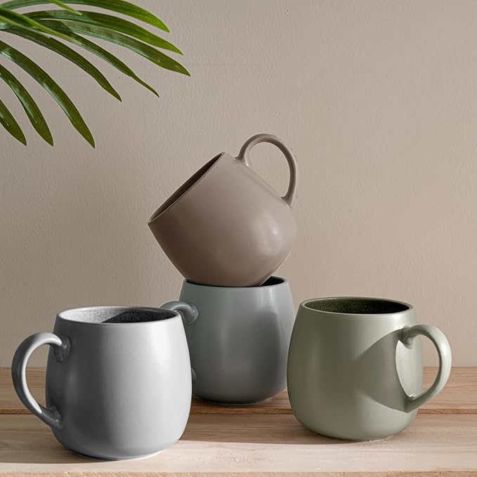 Ceramic Coffee Mugs Set of 6, 14oz - Modern Scandinavian Aesthetic - Microwavable Stoneware Coffee Cups with Comfortable Handle - Tea Mug Set for Latte, Cappuccino, Soup - Pale Blue Mist