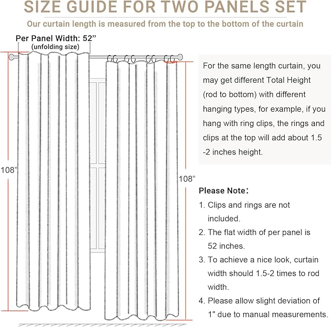 DANCURTON 108 Inch Curtains 2 Panel Set Light Blue Linen Floor to Ceiling Darkening Extra Long Living Room Curtains 108 Inches Long Insulated Thermal Drapes for Summer Heat Blocking Patio Sliding Door