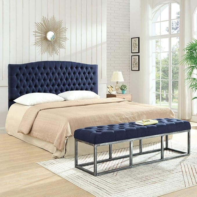 24KF Upholstered Tufted Button Linen Fabric Headboard,Comfortable Fashional Headboard King/CA King Size,Navy Blue