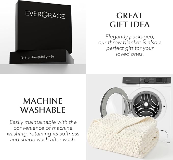 Chunky Chenille Knit Throw Blanket for Couch, Soft Luxurious Moss Stitch Blankets for Bed, Cozy Decorative Farmhouse Knitted Throws for Sofa, Ivory White, 50" x 60"