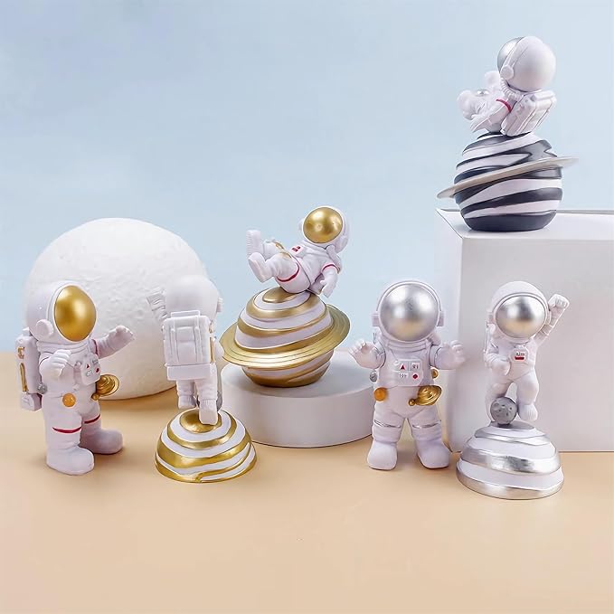 Blue Astronaut Statues Set of 3, Outer Space Theme Figurines Planet Nursery Classroom Bedroom Decor Cake Toppers