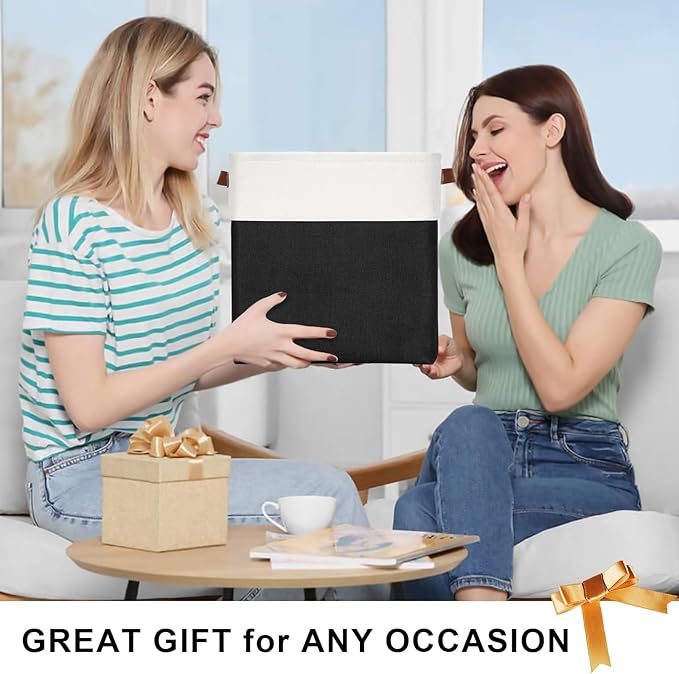 13x13 Cube Storage Bins, Collapsible Fabric Storage Box, 4 Pack Closet Baskets with Handles for Organizing, Shelf, Toys, Clothes, Home, Office, Nursery (Black&White)