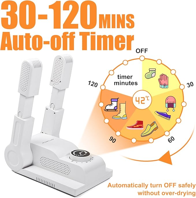 FORLIM Boot Dryer for Work Boots, Shoe Dryer with Heat Blower, Glove Dryer & Boot Warmer - 180° Adjustable Dry Rack - Telescopic Bendable Dry Ports - Intelligent Timer - White