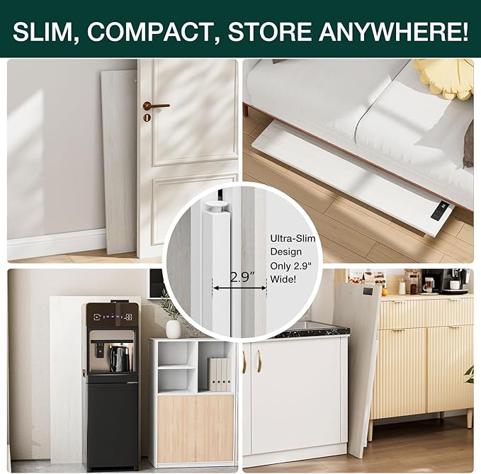 Frylr Small Folding Computer Desk β 35.8 Inch Portable Table for Craft and Study, Lightweight Desk for Small Spaces, Foldable Laptop Table Built-in AC/USB Outlets for Convenience, White Ash