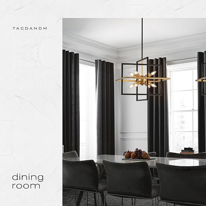 18.9'' Black Gold 8-Light Sputnik Chandelier Modern Industrial Adjustable Hanging Geometric Pendant Light Fixture for Entryway Foyer Stairway Hallway Bedroom Living Room Kitchen Island