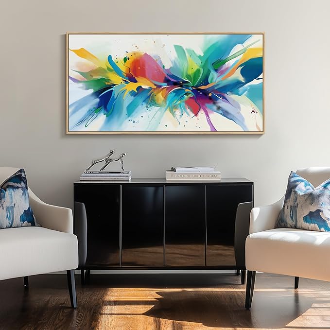 Framed Extra Large Colorful Abstract Wall Art for Living Room, Modern Horizontal Bright Canvas Prints Paintings Artwork for Walls, Bold Color Pictures for Hallway Dining Bedroom Office Wall Decor 30x60 In