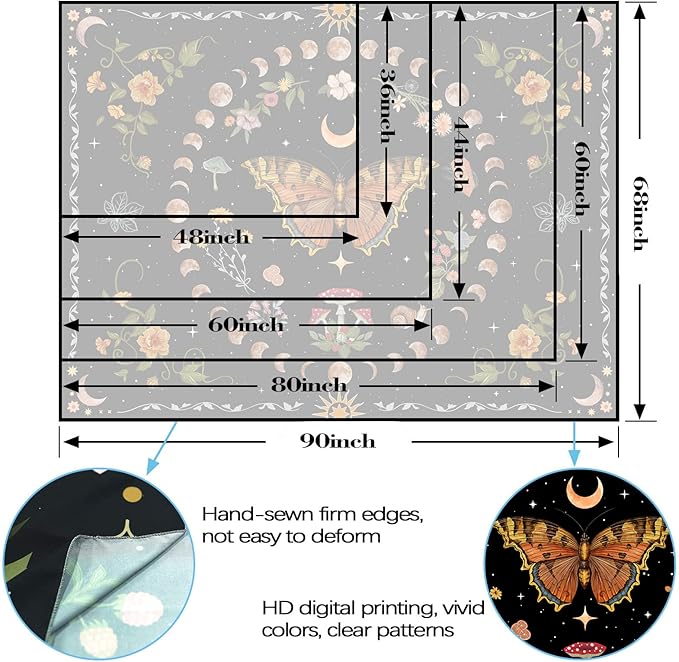 Aipon Orange Butterfly Moon Flower Tapestry Botanical Floral Plant Boho Tapestry for Bedroom Aesthetic Vintage Tapestries Wall Hanging for Living Room Dorm (44.00'' Γ 60.00'', Orange)