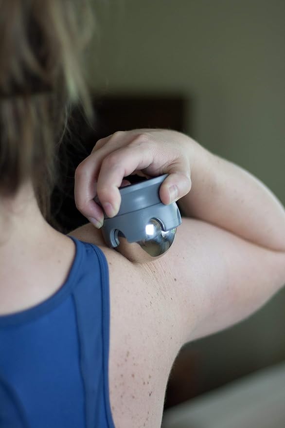 Cestari Stainless Steel Ice Hot Cold Roller for Pain Relief, Foot Massage Ball with Silicone Holder, HSA Muscle Roller, Gray