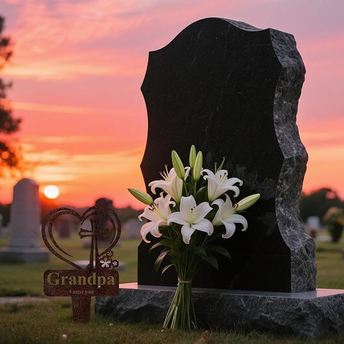 Grandpa Memorial Grave Stake, Cemetery Decorations for Grave Markers 12.5 x 7.2 inch Heart Metal Sympathy Stakes Graveside Plaque Decor Sign for Grandpa Graves, Yard, Garden - Rust-Grandpa
