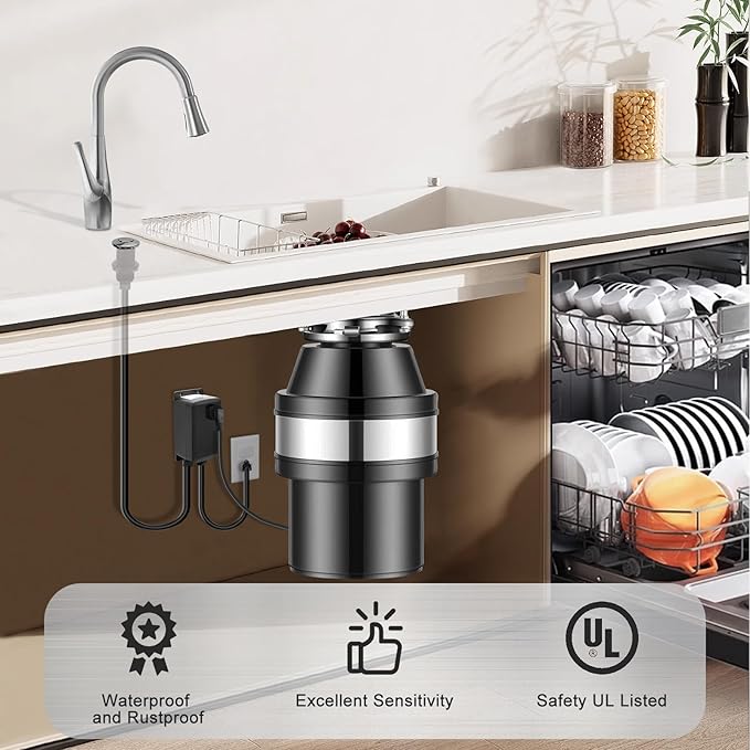 Garbage Disposal Air Switch Kit, Garbage Disposal Button, Sink Top Waste Disposer On/Off Switch, UL Listed Air Switch Compatible with All Garbage Disposals (Brushed Stainless Steel)