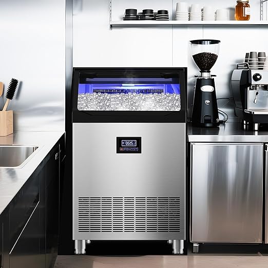 Commercial Ice Maker Machine 400LBS/24H with 125LBS Large Ice Storage Bin, 126Pcs Clear Ice Cubes in 11Mins, Stainless Steel Under Counter Industrial Ice Machine for Bar, Restaurant Business