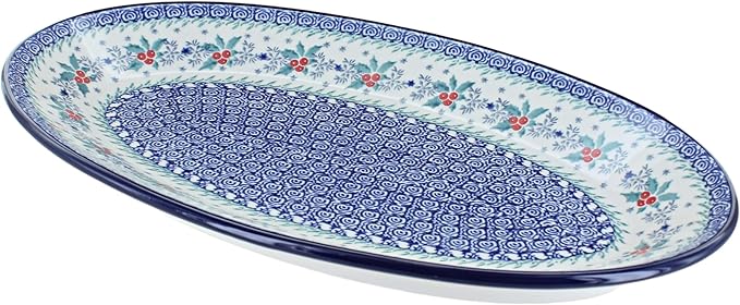 Blue Rose Polish Pottery December Joy Oval Platter