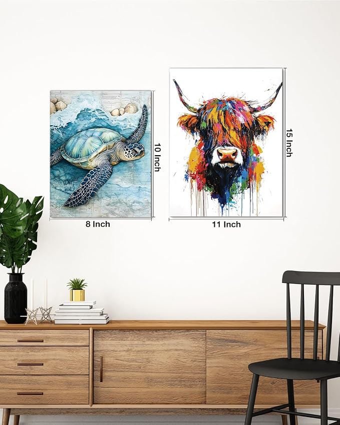 Coastal Sea Turtle Canvas Wall Art Turtle Nautical Ocean Theme Print Poster Framed Picture Painting for Home Beach House Bedroom Wall Decor 8x10 Inch