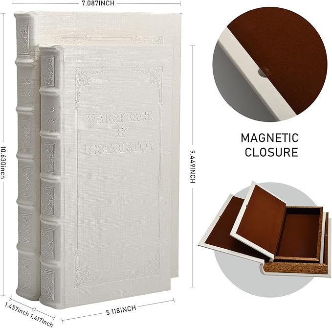 Decorative Books with White Faux Leather,Decorative Book Box for Home Decor, Display,Coffee Table Books Decor,Hotel Home Bookshelf Décor Book (YD-C104 L+S)