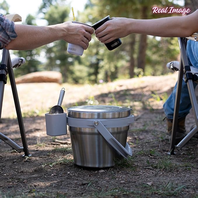 Large Insulated Ice Bucket with Lid – Stainless Steel Ice Bucket and Scoop – Ice Buckets for Parties, Bars – Ice Bucket with Lid and Scoop – Outdoor Ice Bucket, Cocktail Use (Natural Stainless)