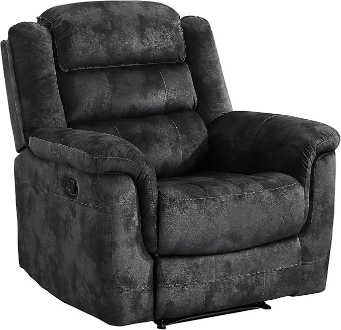 EBELLO Manual Recliner Chair, Soft Fabric Recliner Sofa with Overstuffed Armrest and Backrest for Living Room, Bedroom, Grey